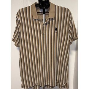 U.S. Polo Assn Preppy Classic Casual  tan/vertical strips Polo Shirt 3XL